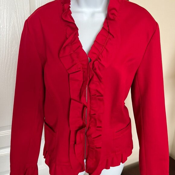 INC International Concepts Red Ruffle Jacket - Picture 2 of 6